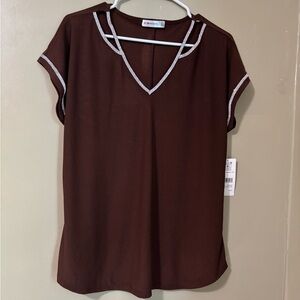 Madison Chocolate Brown Blouse with Shimmering Silver Trim
